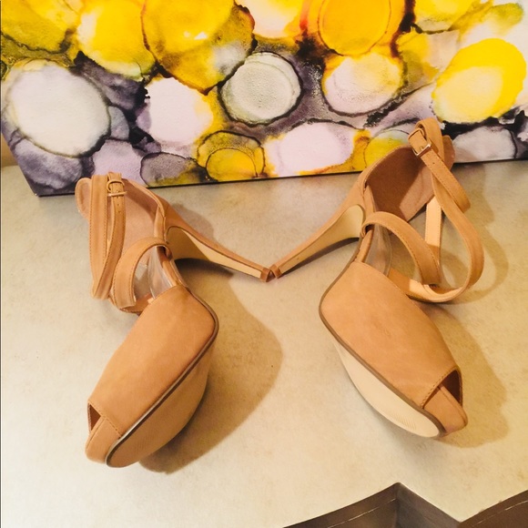 Modesta Ann High Heels-Camel Faux Suede-Open toe - Picture 5 of 8